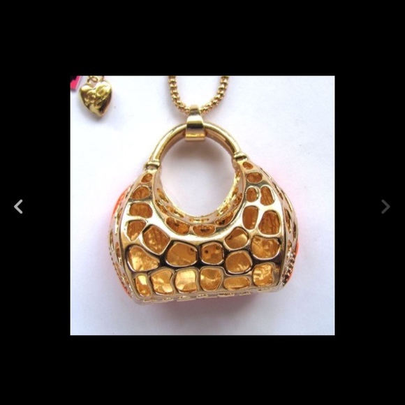 BJshiny crystal Orange enamel bag pendant Necklace - Picture 4 of 4