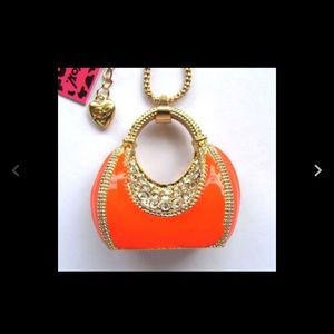 BJshiny crystal Orange enamel bag pendant Necklace
