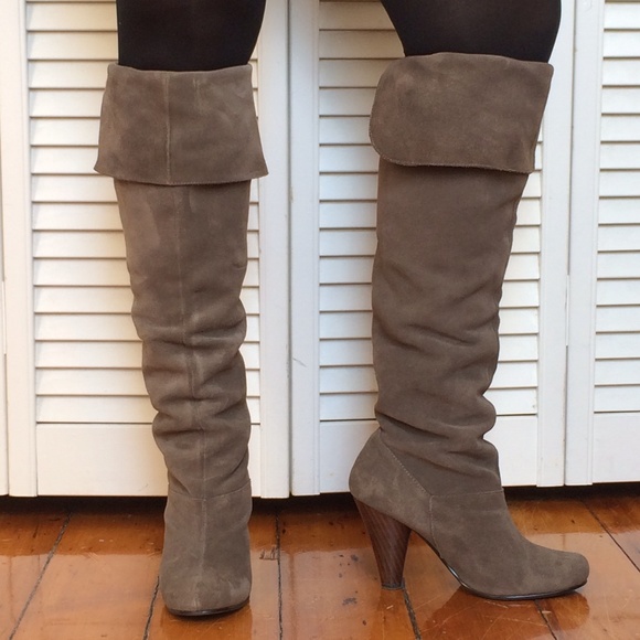 Taupe suede over the knee boots