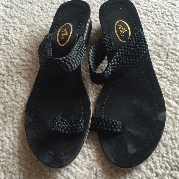 Black fabric slippers from India. Size 7.