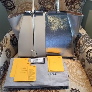 Fendi white and silver calfskin 3Jours tote