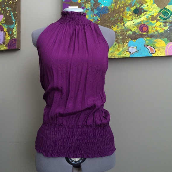 Purple elastic turtleneck tank top