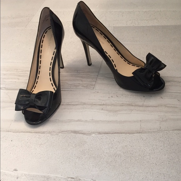 Enzo anglioni Blck patent leather peep toe pumps
