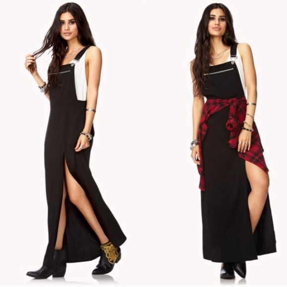 black overall dress