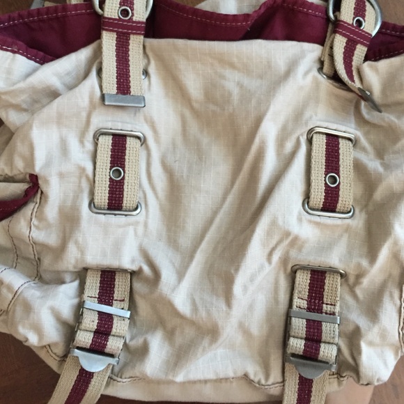 Small slouchy tan and maroon tote - Picture 2 of 3
