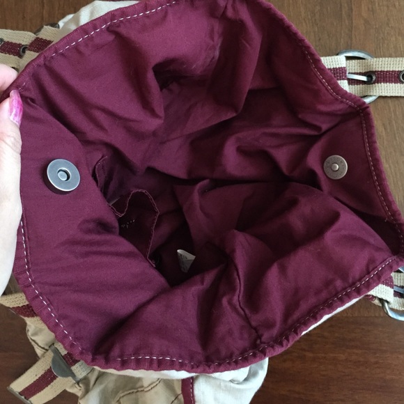 Small slouchy tan and maroon tote - Picture 3 of 3
