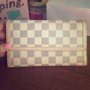 Checker print tan wallet