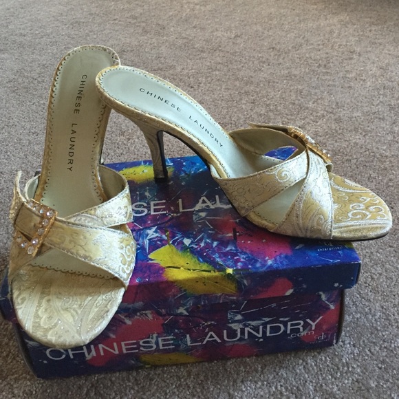 Stunning gold mule heels from Chinese Laundry