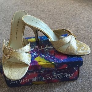 Stunning gold mule heels from Chinese Laundry