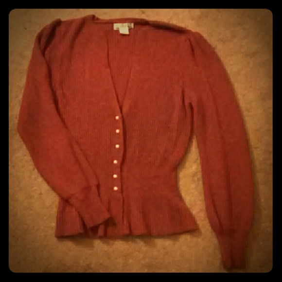 Cranberry Collarless Sweater with Pearl Buttons