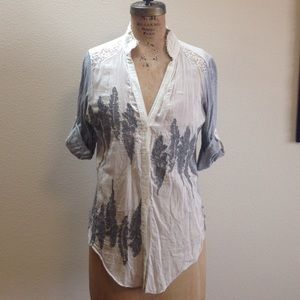 Anthro cream and grey top