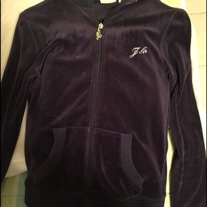 J.Lo navy velour suit set w white strip on side