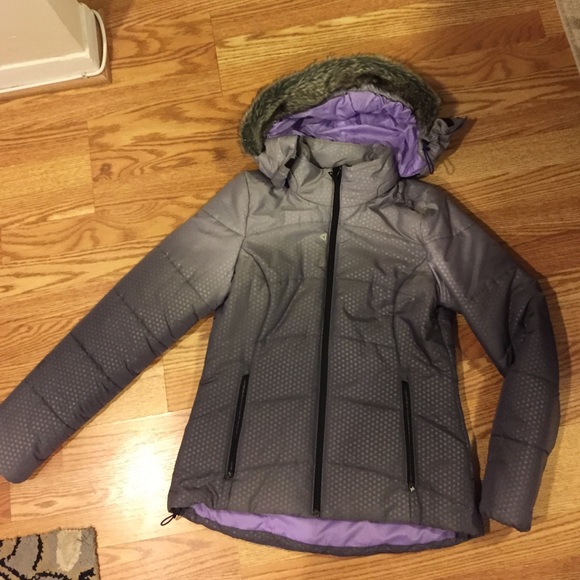 Purple Ombre Puffer Jacket with Fur-trim Hood