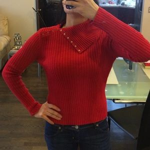Red Foldover Snap Neck Sweater Small