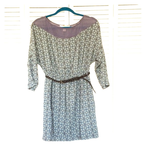 NWOT Blue patterned dress with belt