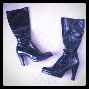 Faux Leather Black Stylish High Heel Zip Boot