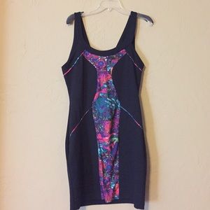 Sexy black dress with multi color contrast