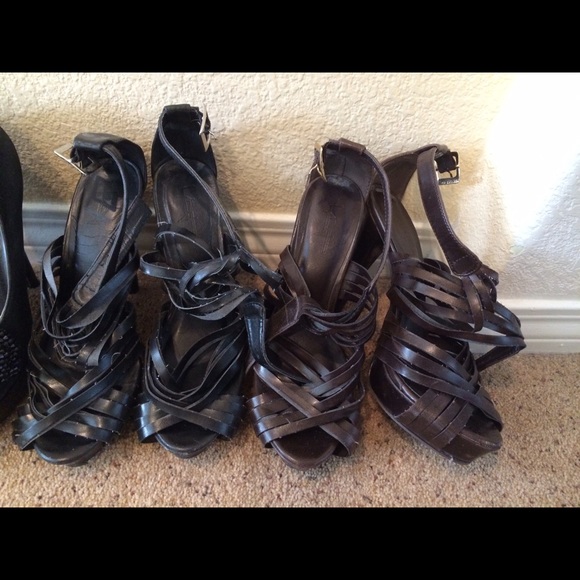 Strappy platform heels. Black and brown bundle.