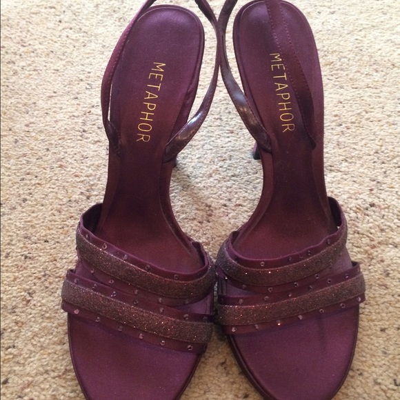 Metaphor burgundy satin sling backs.