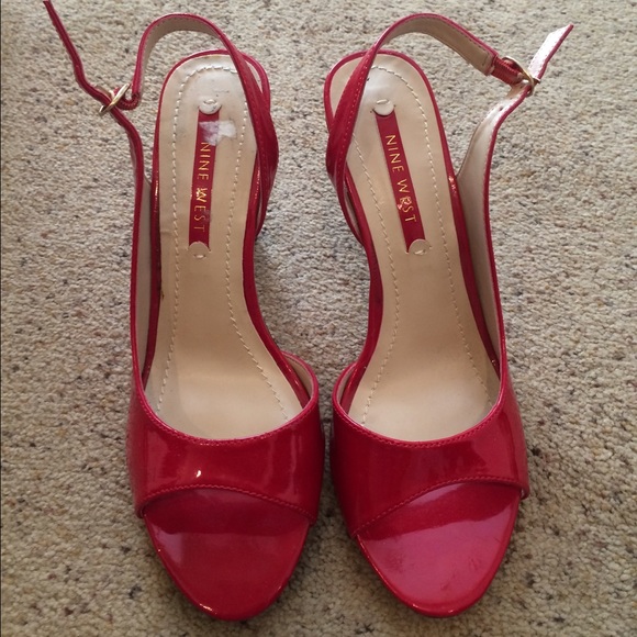 Nine West red patent sling backs.