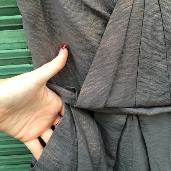 Lush Metallic Strapless Dress With Pockets - Picture 2 of 5