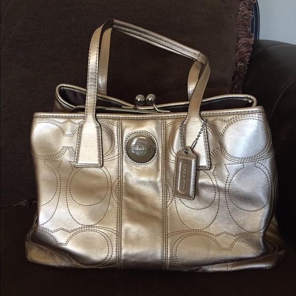 Coach Signature Logo Stitched Metallic Purse