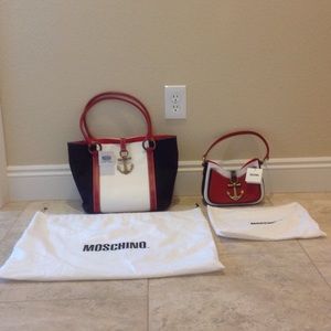 Set of vintage Moschino bags: 1 tote, 1 handbag.