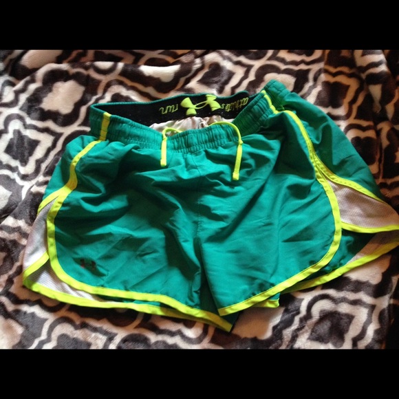 Green and Neon Yellow Under Armour Shorts