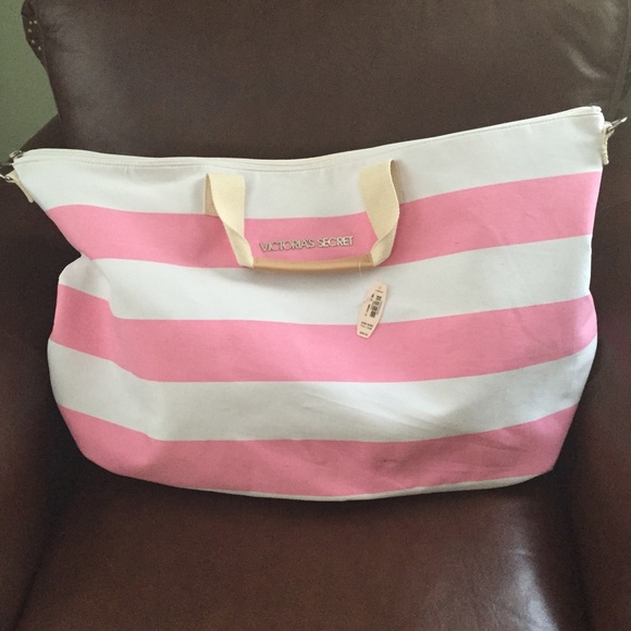 Victoria's Secret pink and white travel bag
