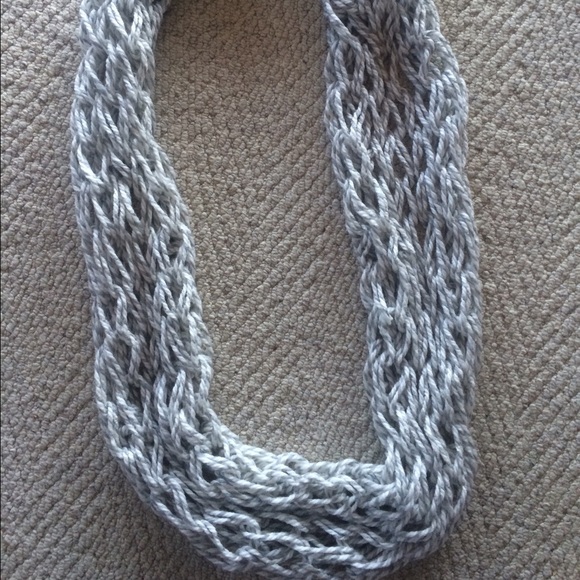 Light grey and white homemade infinity scarf