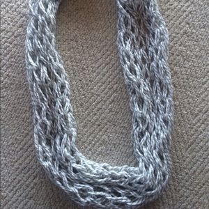Light grey and white homemade infinity scarf