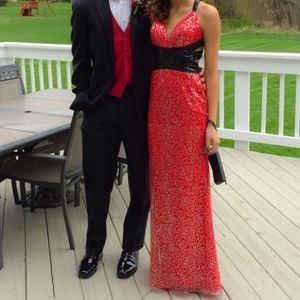 Red Full Sequined Hollywood Glam Prom Dress