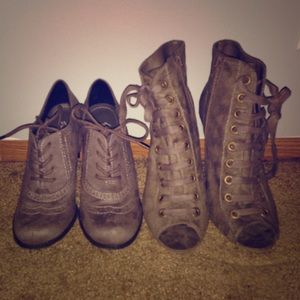 Two pairs of grey high heels. High heel boots&shoe