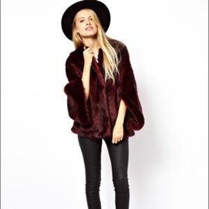 ASOS Burgundy Faux Fur Dolman Sleeve Jacket