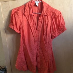 Odille Anthropologie Orange Swiss dot blouse