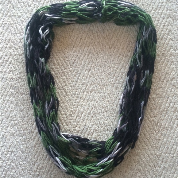 Green,black,and white homemade Infinity scarf