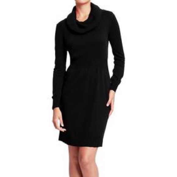 Black cowl neck sweater dress