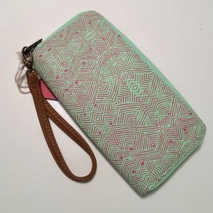 Green & pink patterned clutch wallet- Brand New!