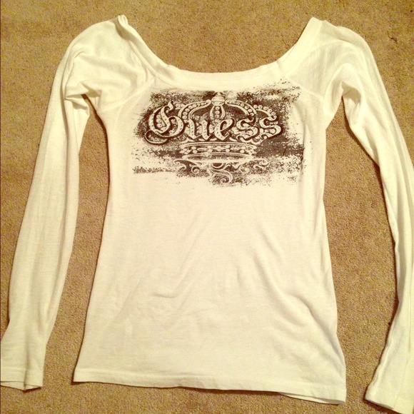 Guess off the shoulders long sleeve white shirt