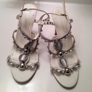 White leather and crystal sandals