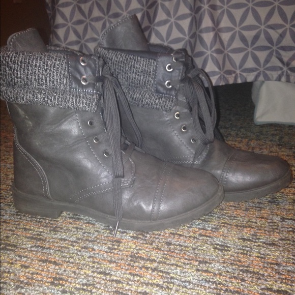 Gray combat boots