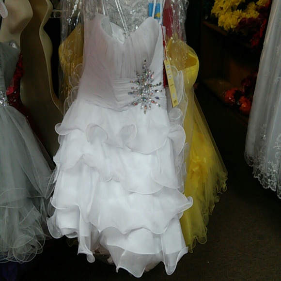 White prom pageant chiffon dress