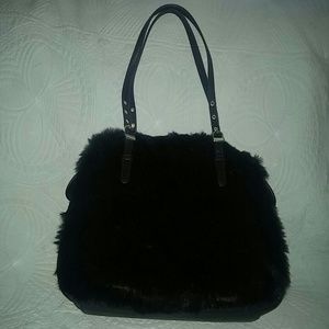 OLIVIA & JOY. BLACK FAUX FUR and LEATHER PURSE.