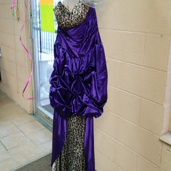 Purple cheetah high low dress