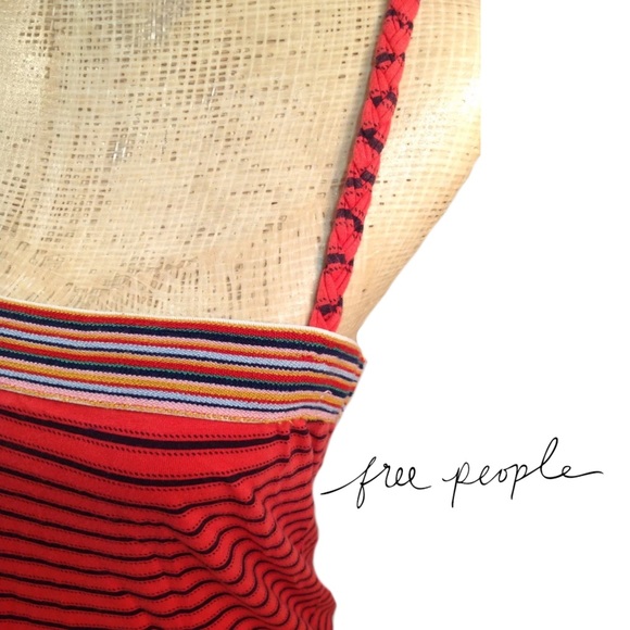 Free people red striped braided strap dress - Picture 3 of 4