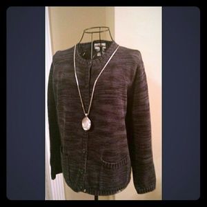 Talbots Sz S Charcoal cardigan with front pockets.