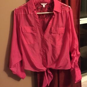 Candie's button front tie shirt