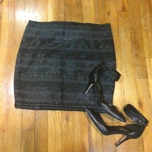 Bebe side zip black, gray and silver skirt.