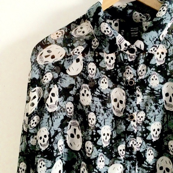 Oversized sheer grunge skull collared shirt