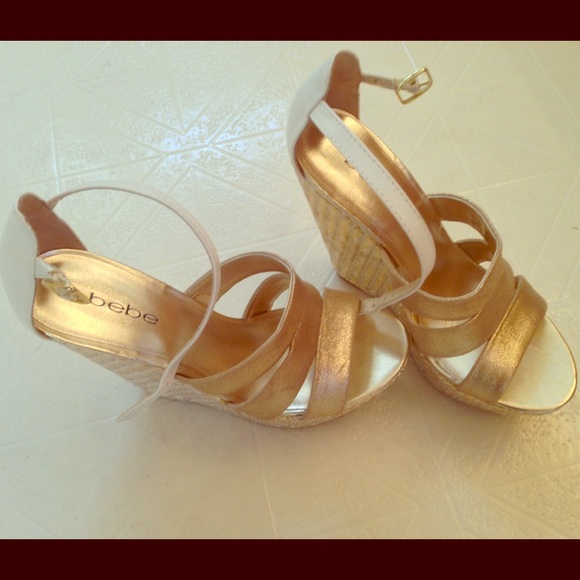 New Bebe gold and white platforms - Picture 1 of 2